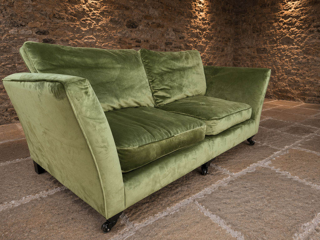 Luxury Olive Green Velvet Two Seater Sofa