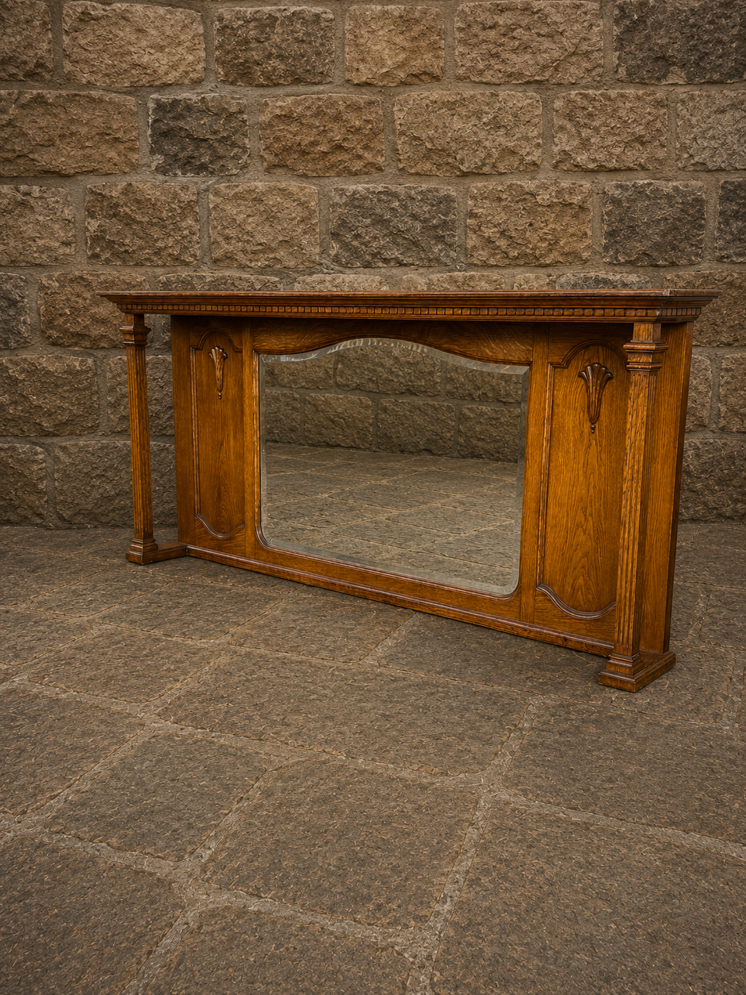 Edwardian Oak Overmantel Fireplace Mirror c.1910
