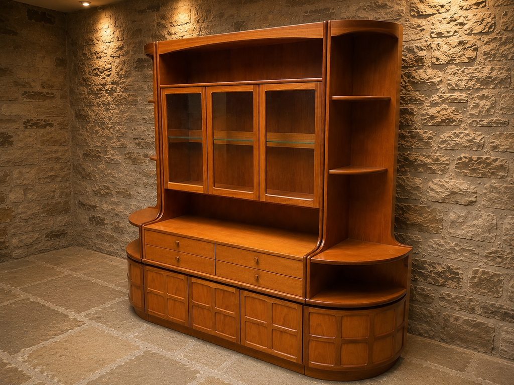 Large Mid Century Modern Teak Wall Unit | Scandinavian Display Cabinet, Bookcase & Sideboard | Circa 1965–1975
