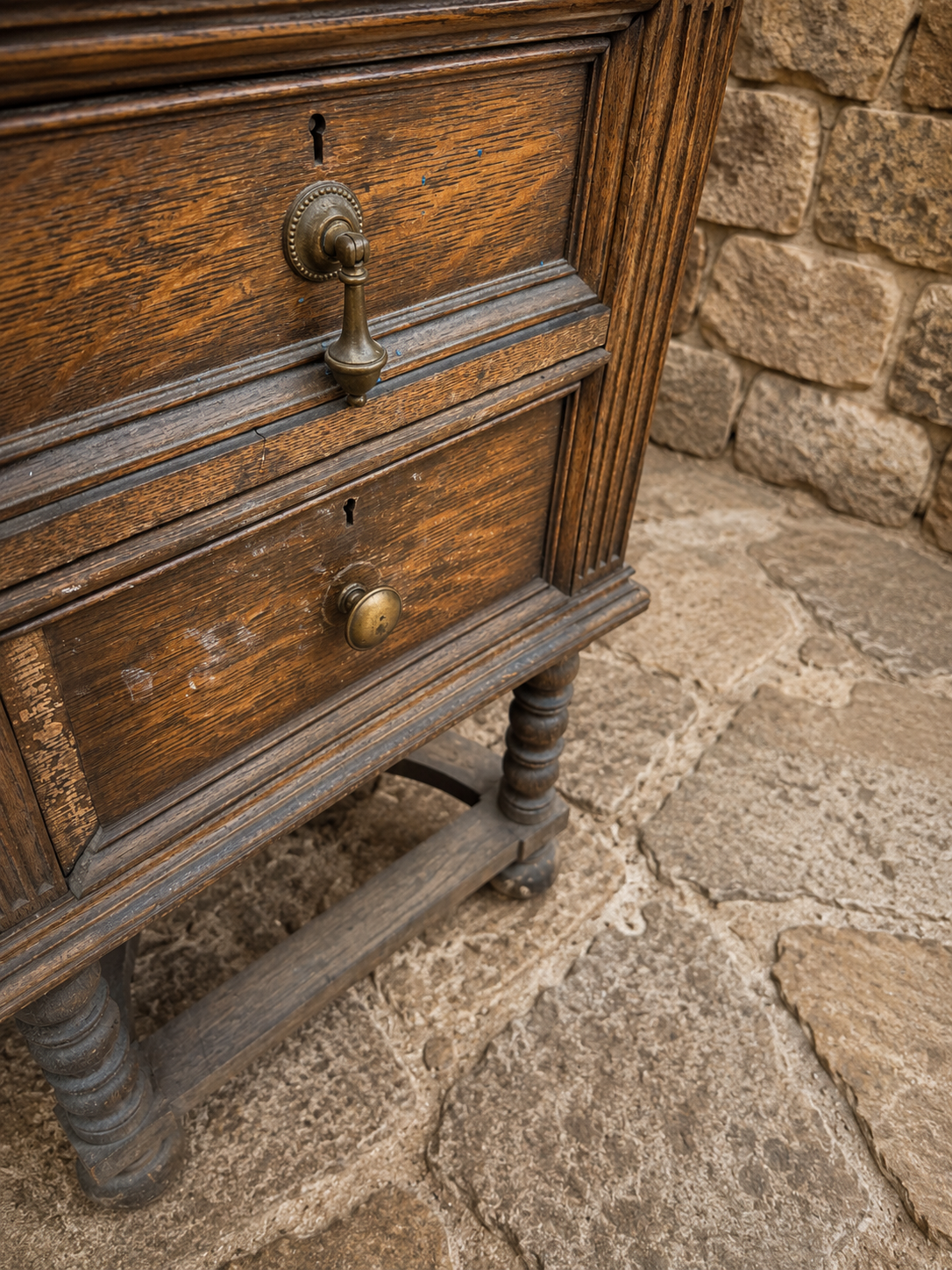 Antique Oak Pedestal Desk | Victorian Jacobean Revival Office Desk | Edwardian Arts & Crafts Writing Desk | Large Oak Desk