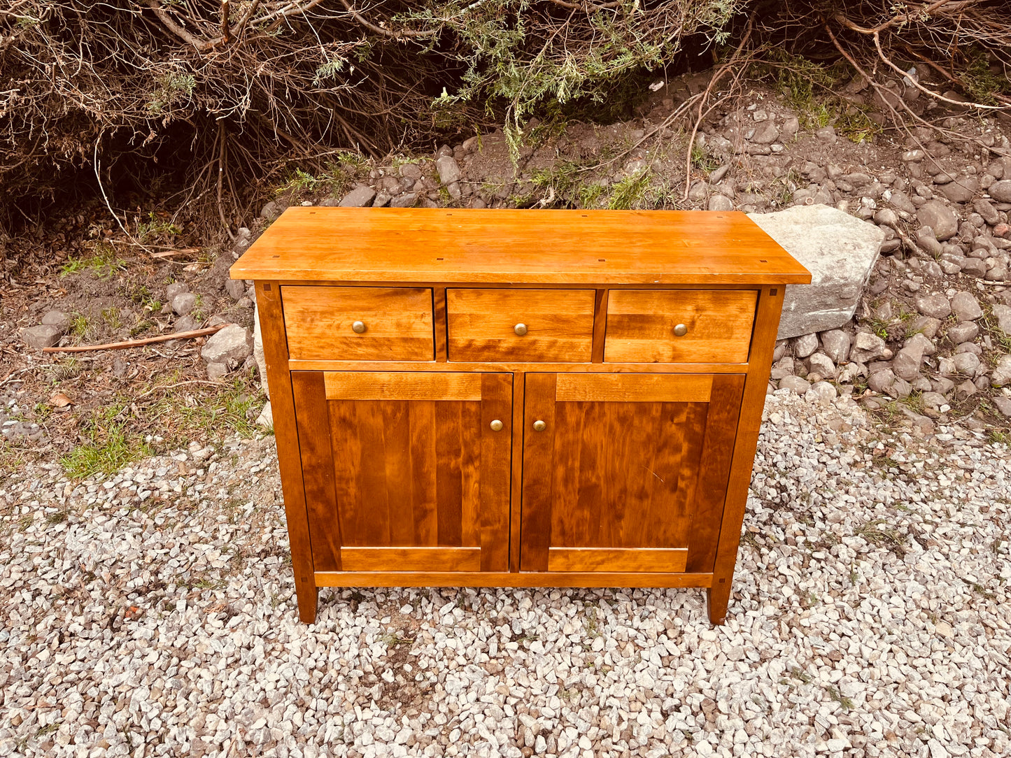 Solid Wood Vintage Sideboard Cabinet – 3 Drawer Storage Cupboard