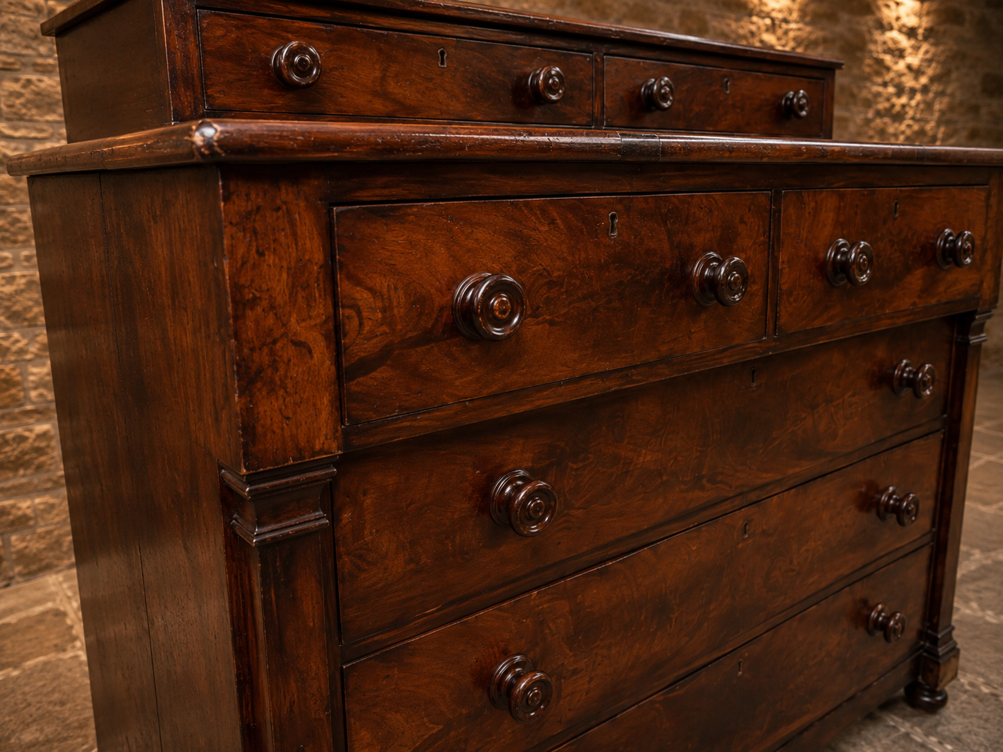 Antique Victorian Burr Walnut Chest of Drawers | English Walnut Bedroom Chest | 19th Century Tallboy | Burr Walnut Dresser | Period Storage Cabinet