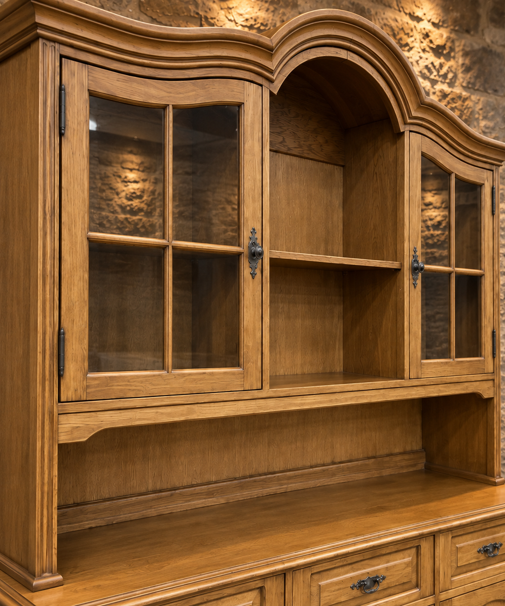 Vintage Solid Oak Country House Dresser – Large Glazed Display Cabinet