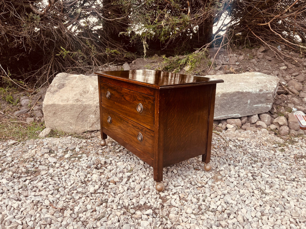 Vintage Oak Bedside Table with Two Drawers