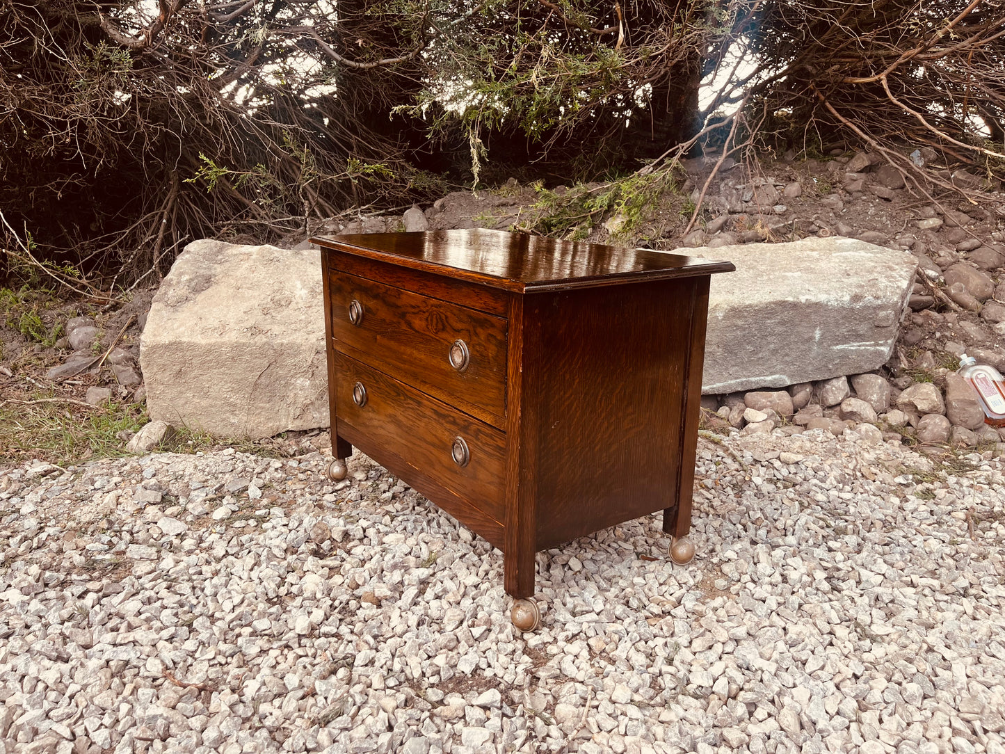 Vintage Oak Bedside Table with Two Drawers