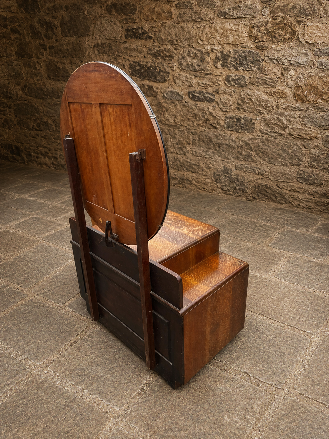 Art Deco Oak Dressing Table with Oval Mirror | Antique 1930s Vanity Chest