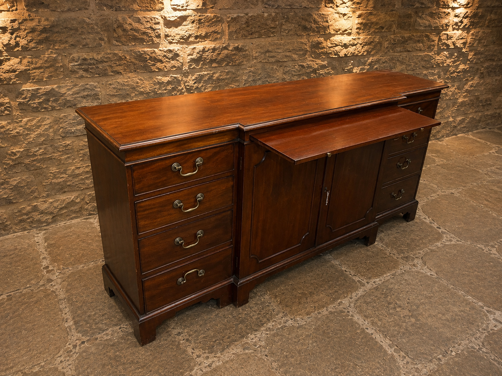 Vintage Georgian Style Breakfront Sideboard – Large Traditional Dark Wood Serving Cabinet