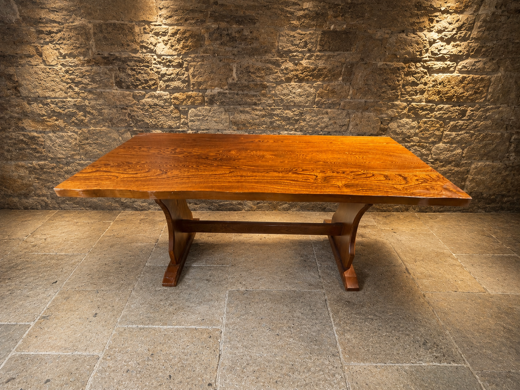 Large Solid Elm Refectory Dining Table | Vintage English Farmhouse Dining Table | Rustic Trestle Dining Table | Country House Kitchen Table