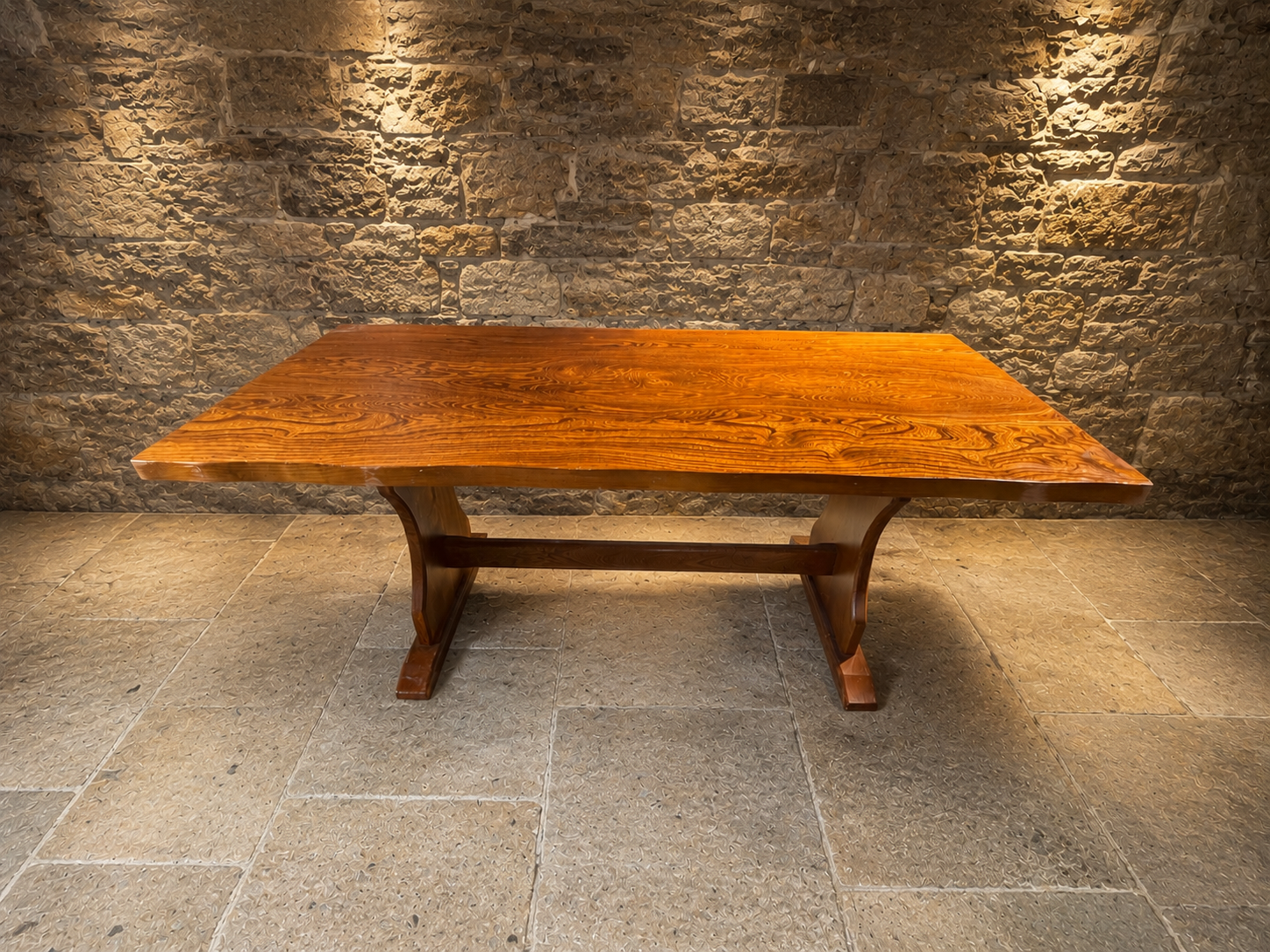 Large Solid Elm Refectory Dining Table | Vintage English Farmhouse Dining Table | Rustic Trestle Dining Table | Country House Kitchen Table