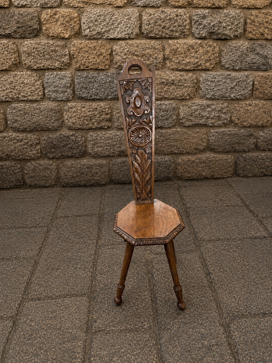 Antique Victorian Gothic Revival Oak Hall Chair c1880
