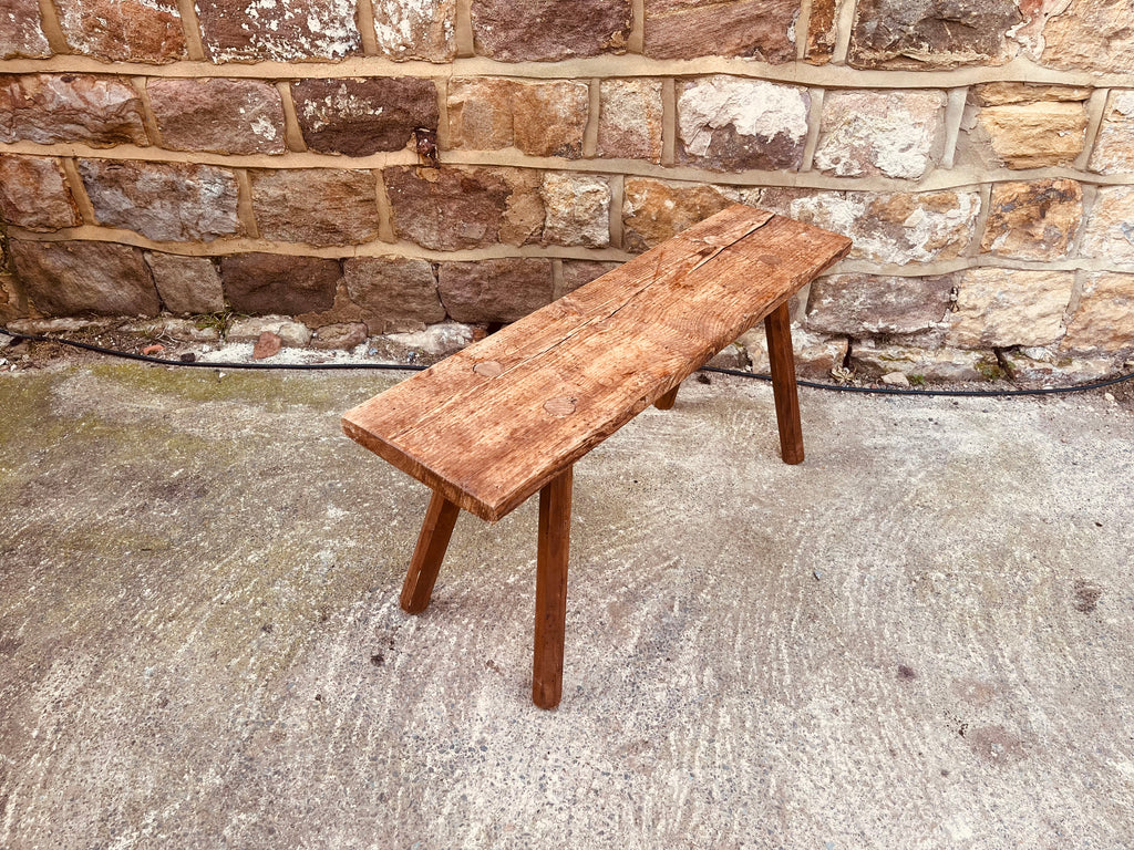 Rustic Reclaimed Wood Farmhouse Bench – Vintage Country Wooden Bench
