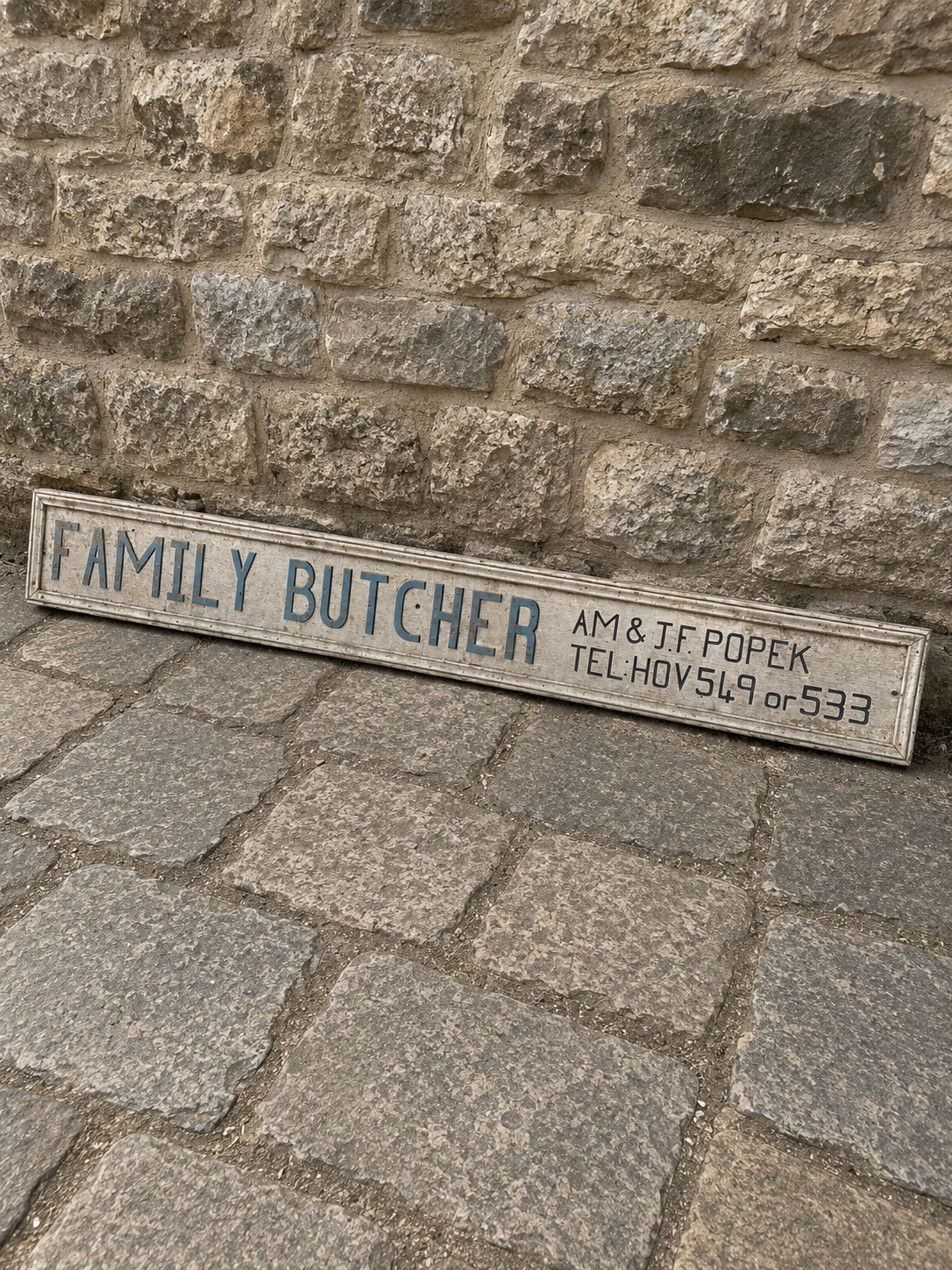 Original Vintage Family Butcher Shop Sign | A.M. & J.F. Popek | Circa 1950s–1960s