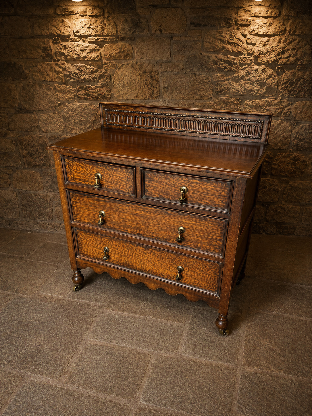 Antique Edwardian Quarter Sawn Oak Washstand Chest of Drawers on Original Castors | c.1900