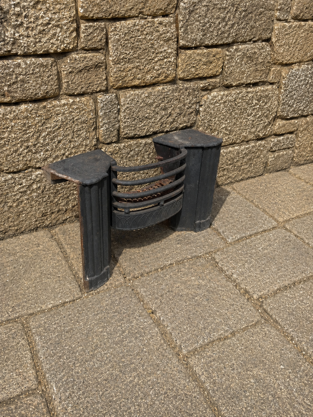 Vintage Art Deco Cast Iron Fireplace Fire Basket c1930s