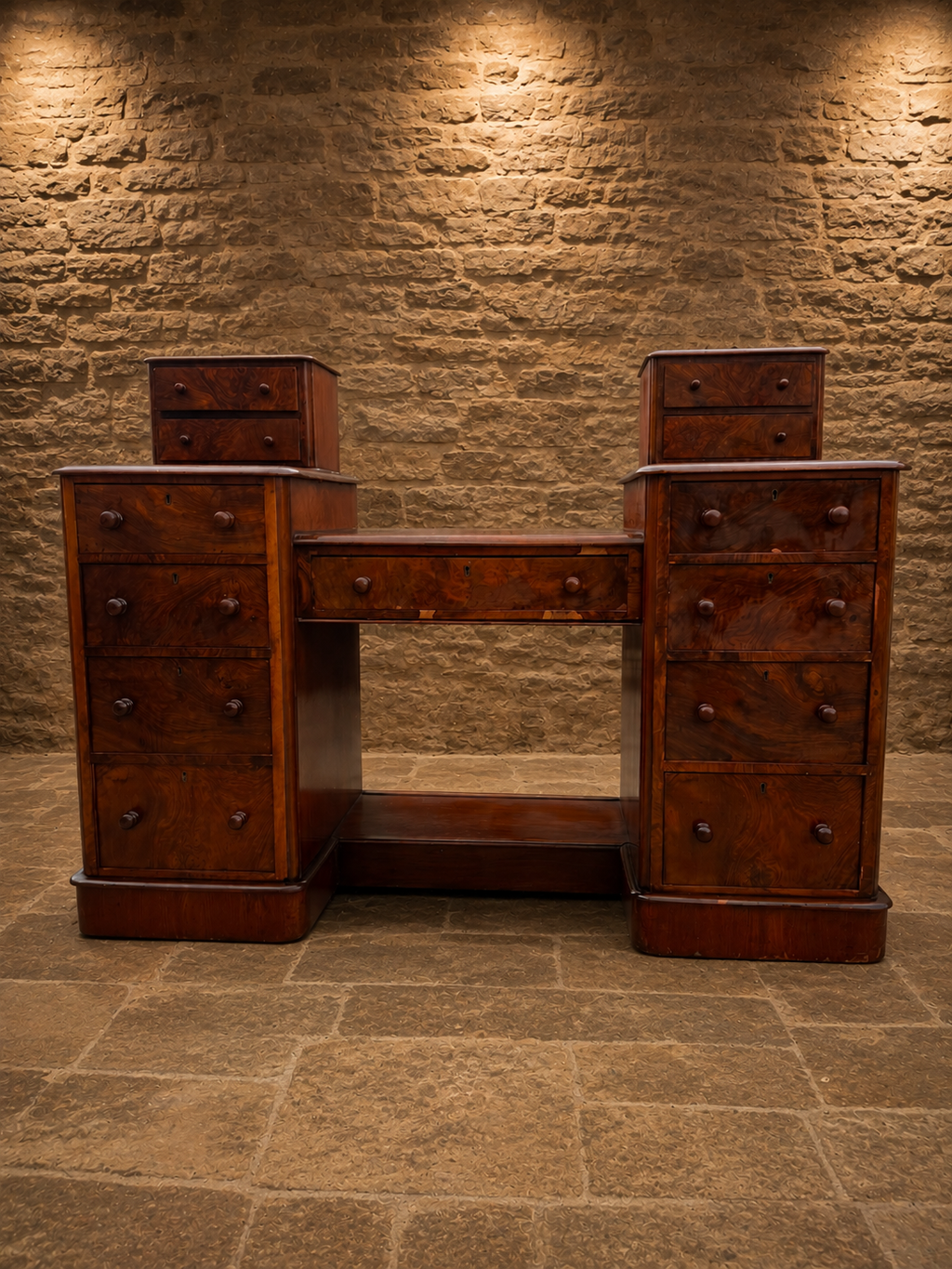 Antique Victorian Burr Walnut Pedestal Dressing Table – Circa 1860–1880
