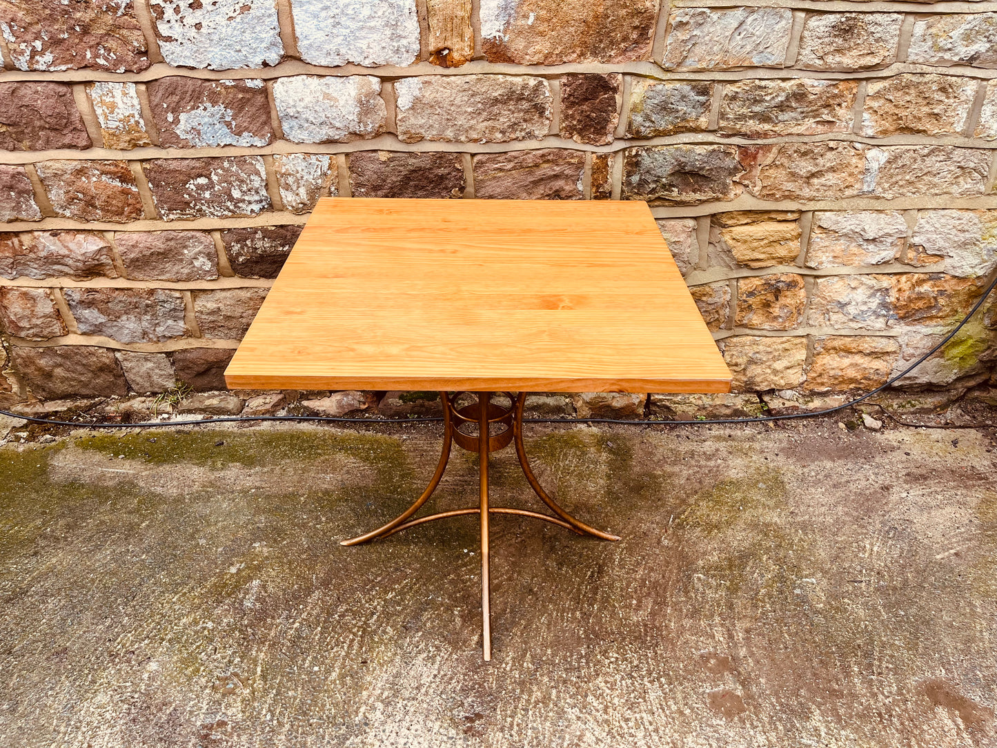 1980s Sculptural Pedestal Bistro Table – Vintage Square Solid Wood Café Dining Table