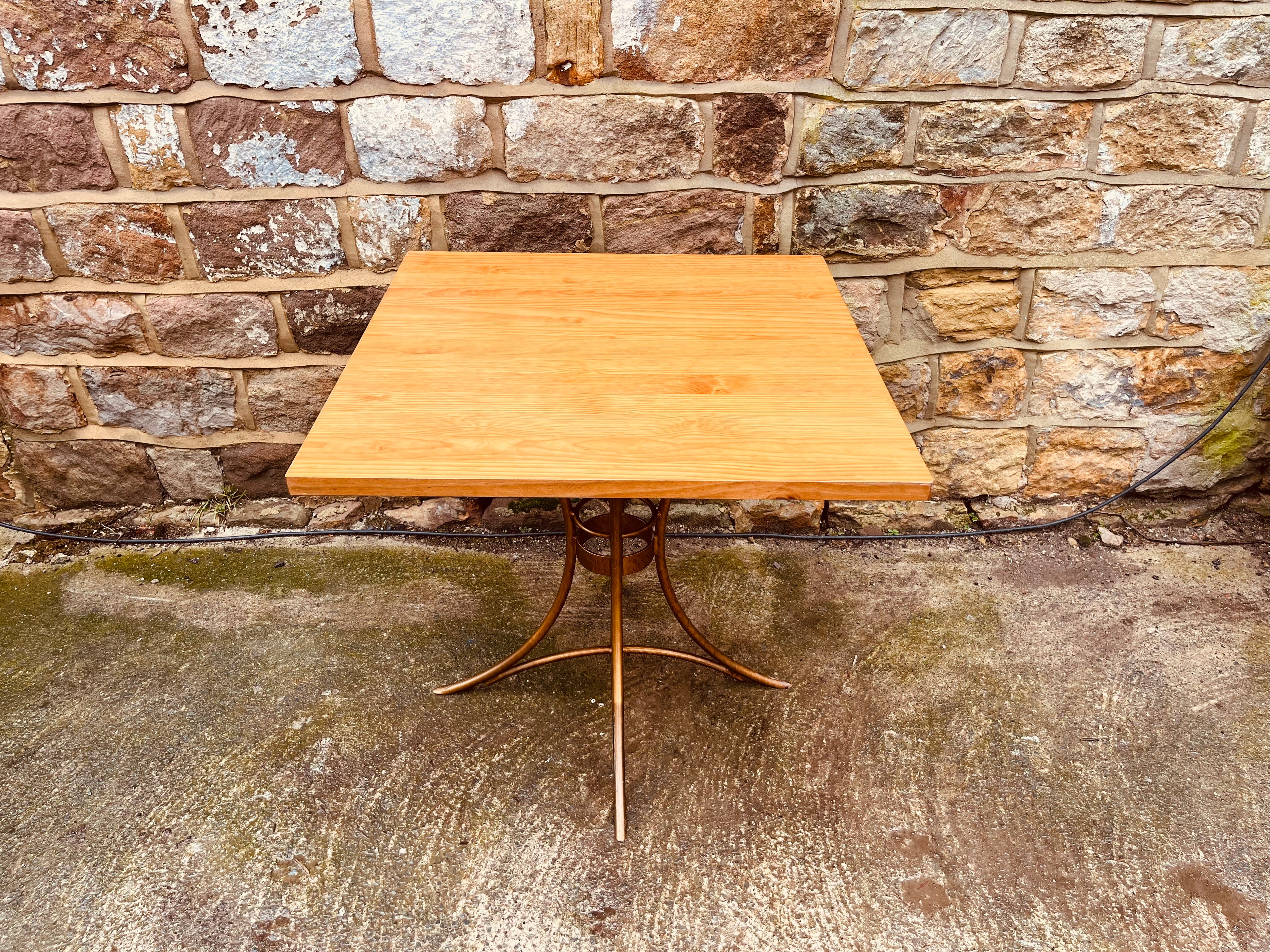 1980s Sculptural Pedestal Bistro Table – Vintage Square Solid Wood Café Dining Table