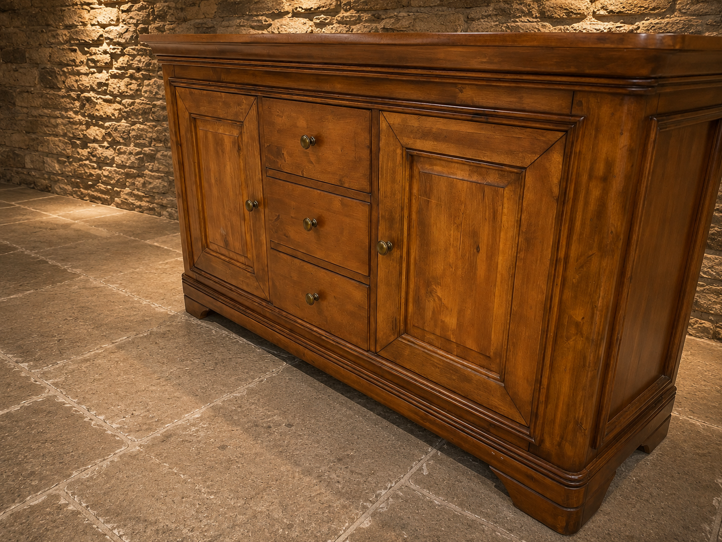 Large French Provincial Cherry Wood Sideboard | Country Farmhouse Buffet Cabinet