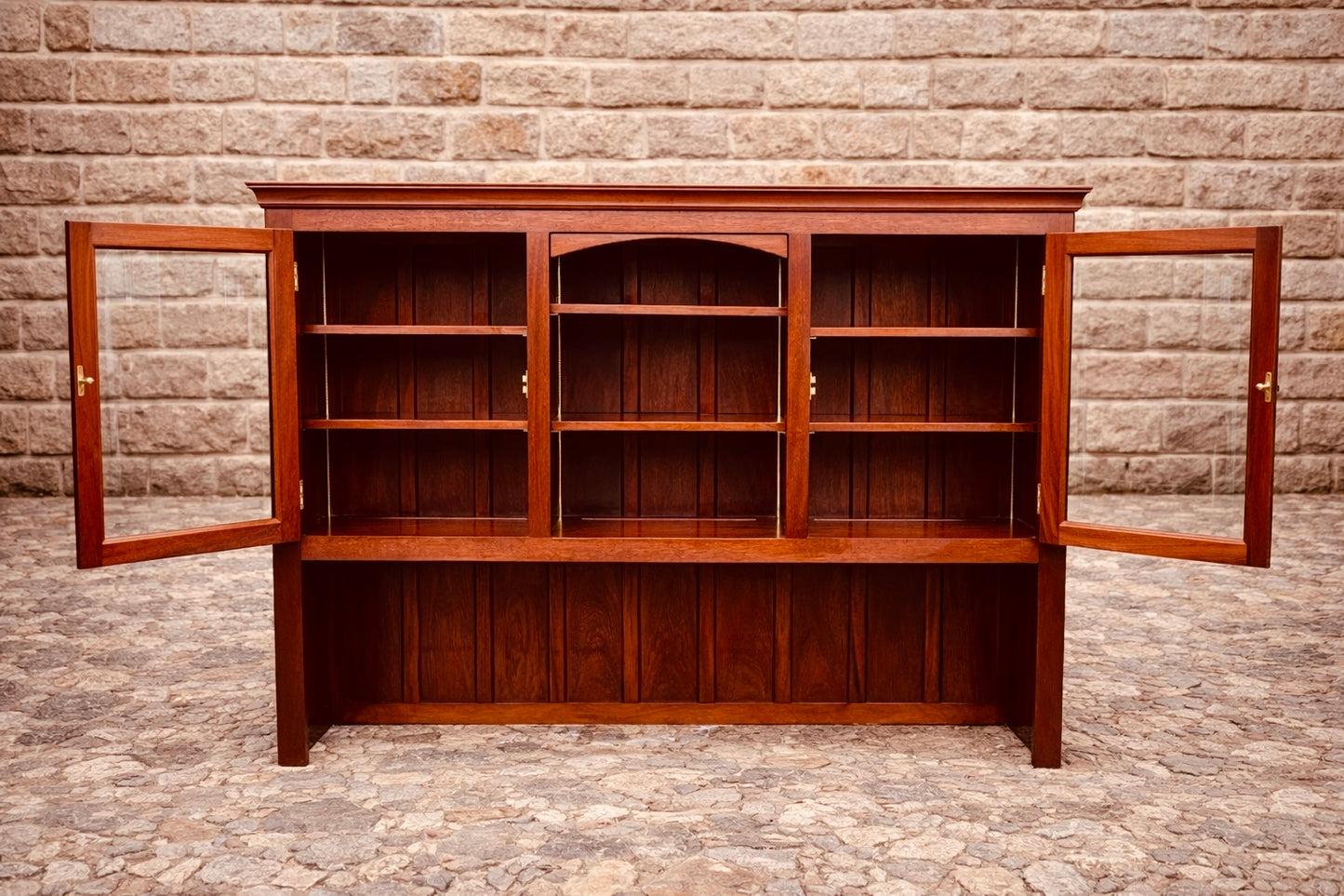 Oak Glazed Display Sideboard – Dresser Cabinet with Glass Doors & Shelving