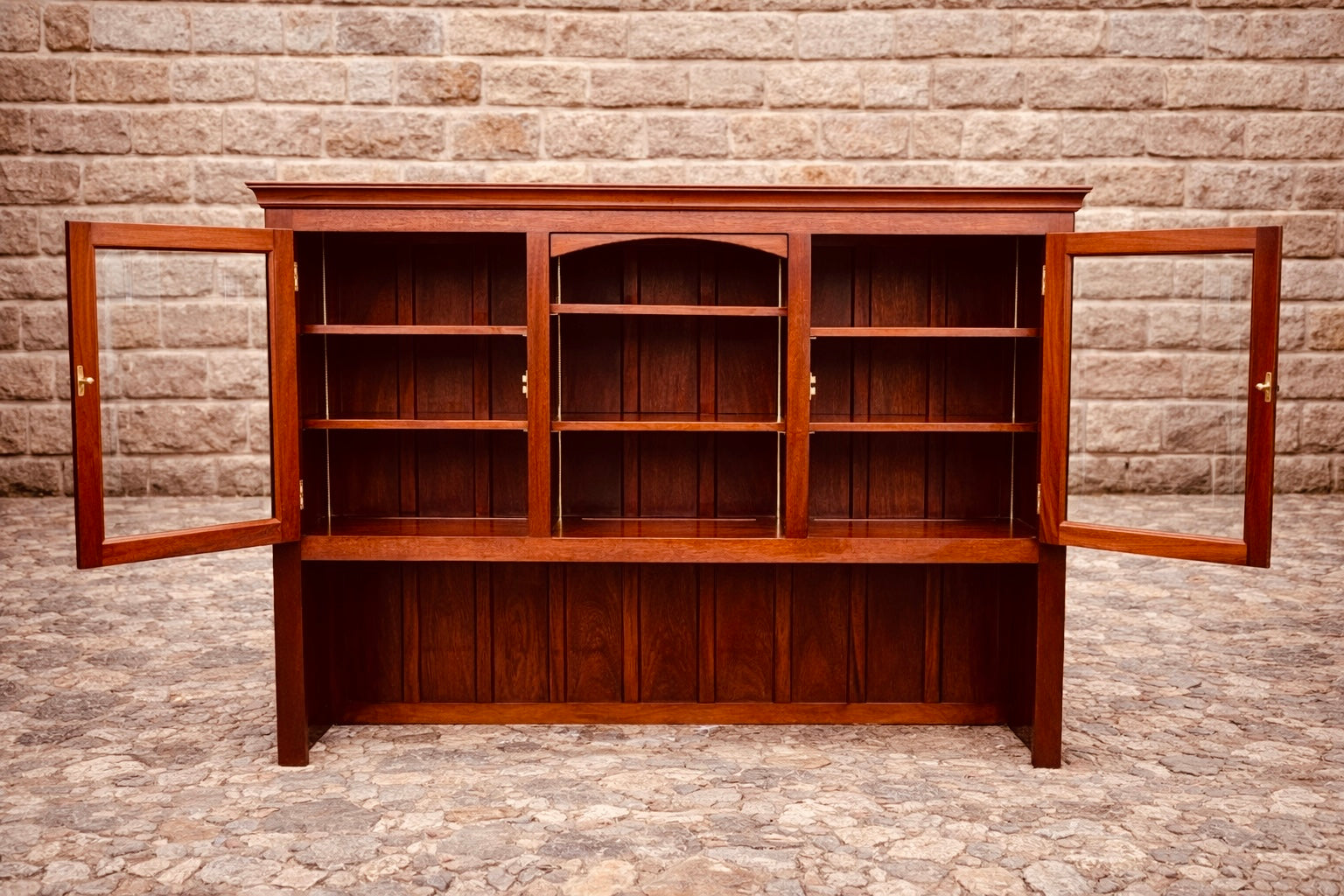 Oak Glazed Display Sideboard – Dresser Cabinet with Glass Doors & Shelving