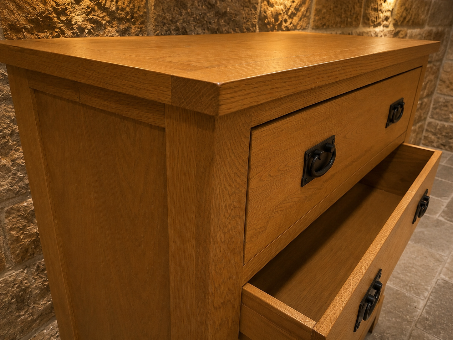 Solid Oak Tallboy Chest of Drawers – Five Drawer Arts & Crafts Style
