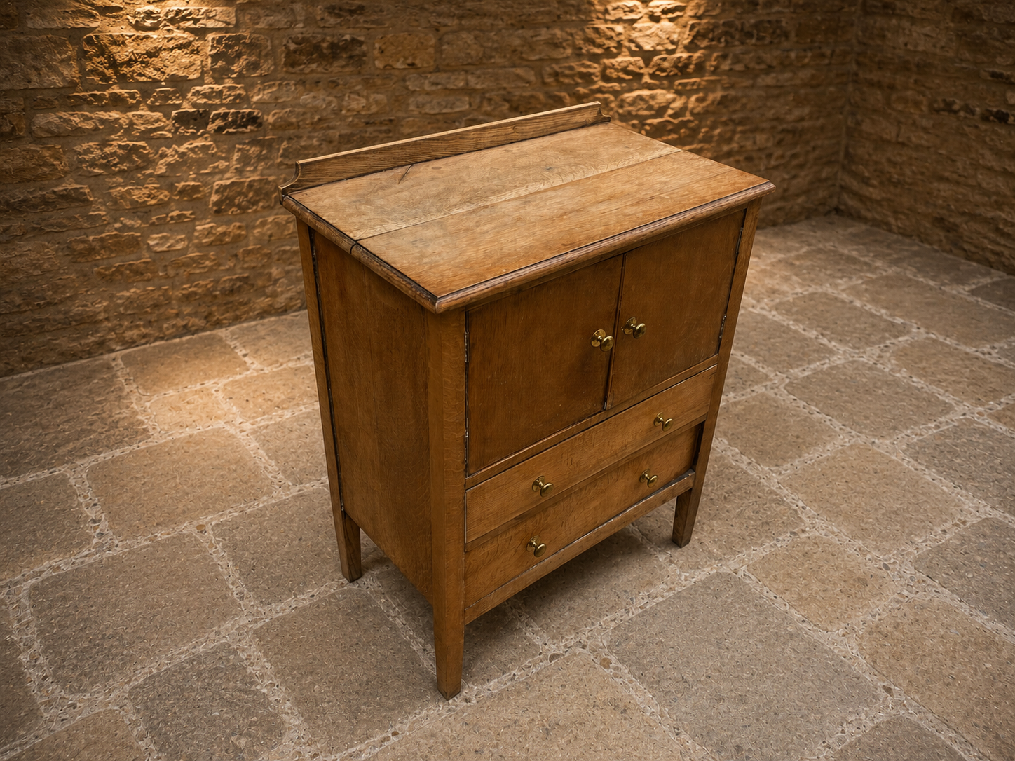 Antique Arts & Crafts Oak Kitchen Cupboard | Edwardian Pantry Cabinet | Rustic Oak Storage Cabinet | Circa 1900–1920