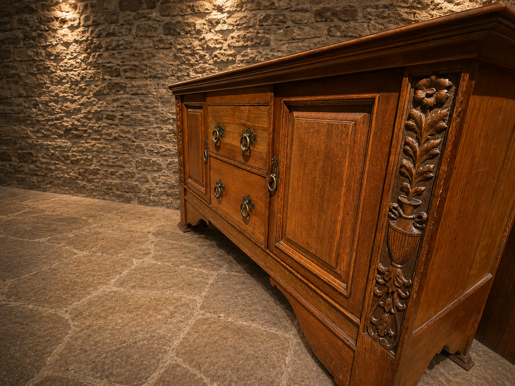 Jacobean Revival Oak Sideboard | English Oak Farmhouse Buffet Cabinet | Country House Drinks Cabinet