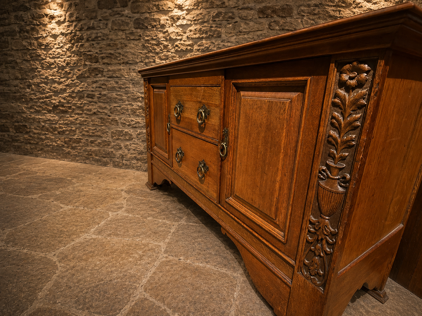 Jacobean Revival Oak Sideboard | English Oak Farmhouse Buffet Cabinet | Country House Drinks Cabinet