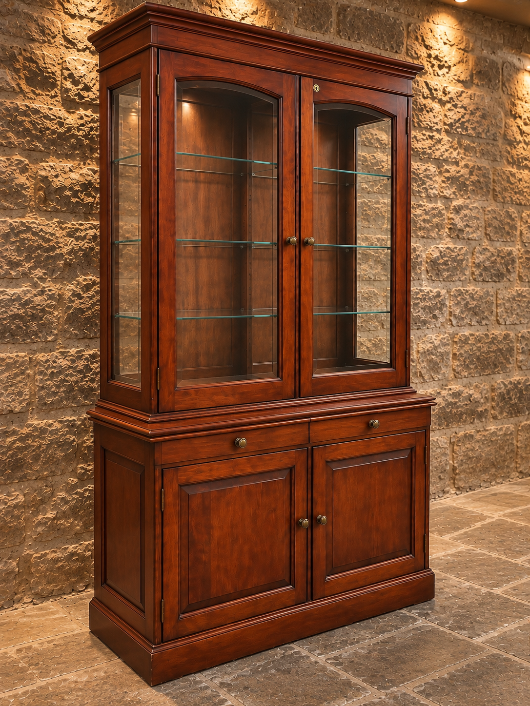 Vintage Mahogany Glazed Display Cabinet & Bookcase