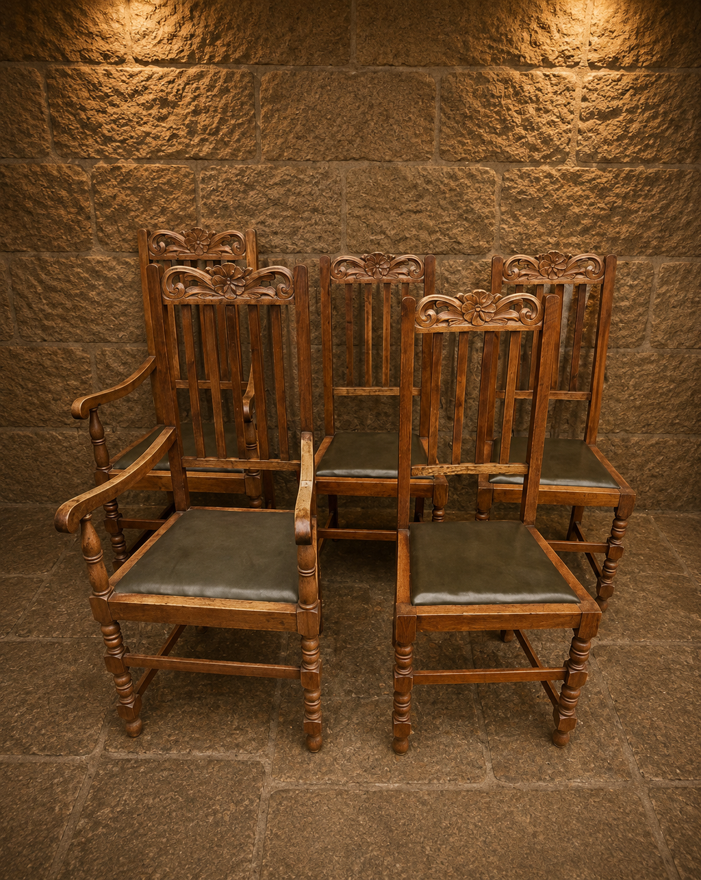 Set of Six Antique Arts & Crafts Oak Dining Chairs