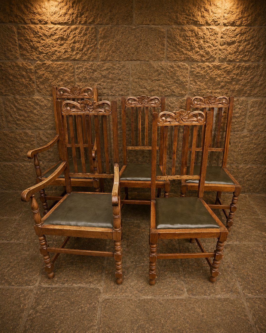 Set of Six Antique Arts & Crafts Oak Dining Chairs
