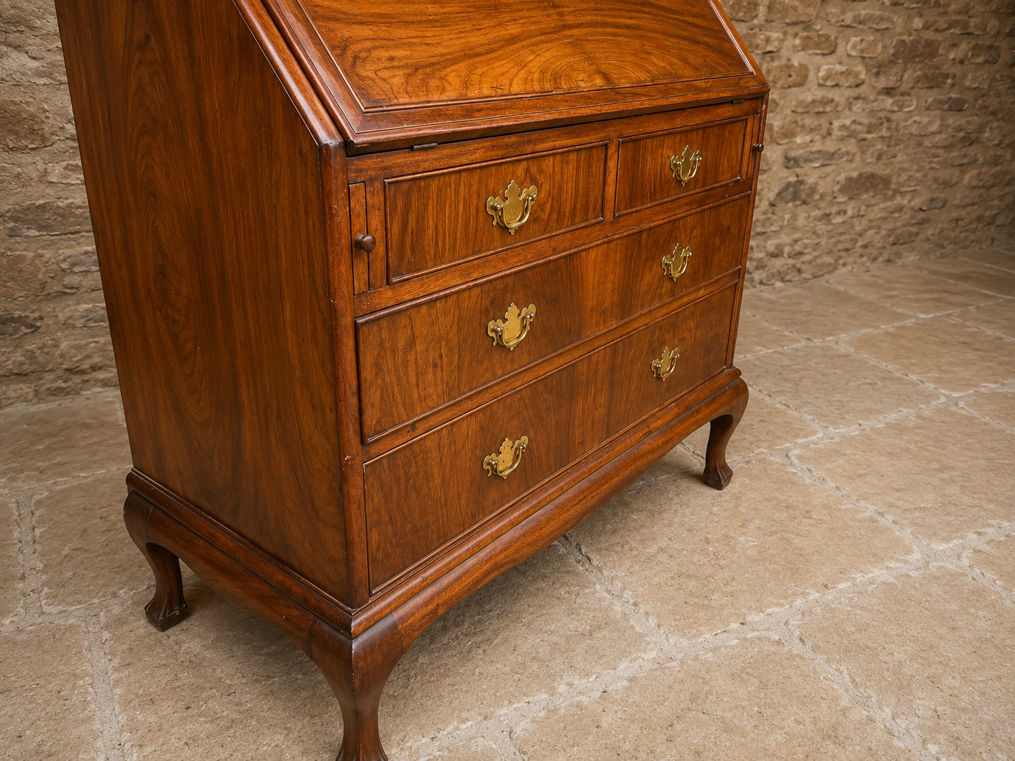 Antique George II Revival Walnut Bureau Bookcase | Glazed Display Cabinet & Writing Desk | Circa 1925–1935