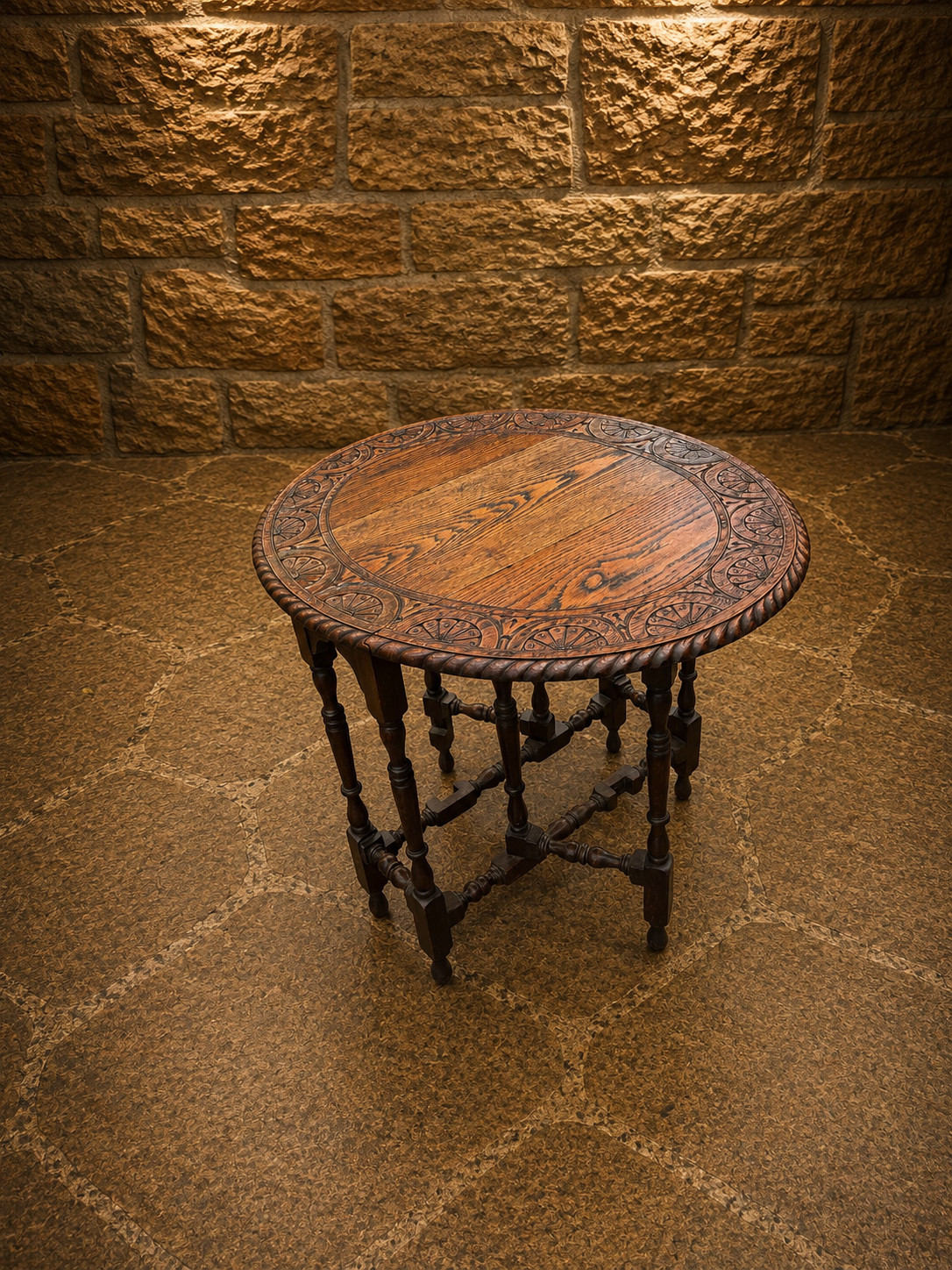 Antique Late Victorian Carved Oak Gateleg Table | Arts & Crafts Drop Leaf Occasional Table | Circa 1890–1910