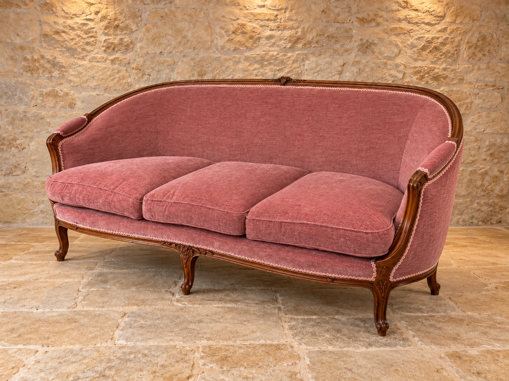 Vintage Louis XV style sofa in dusty rose pink