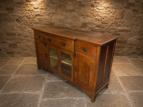 Antique Edwardian Figured Oak Sideboard c.1900 – Glazed Country House Buffet Cabinet