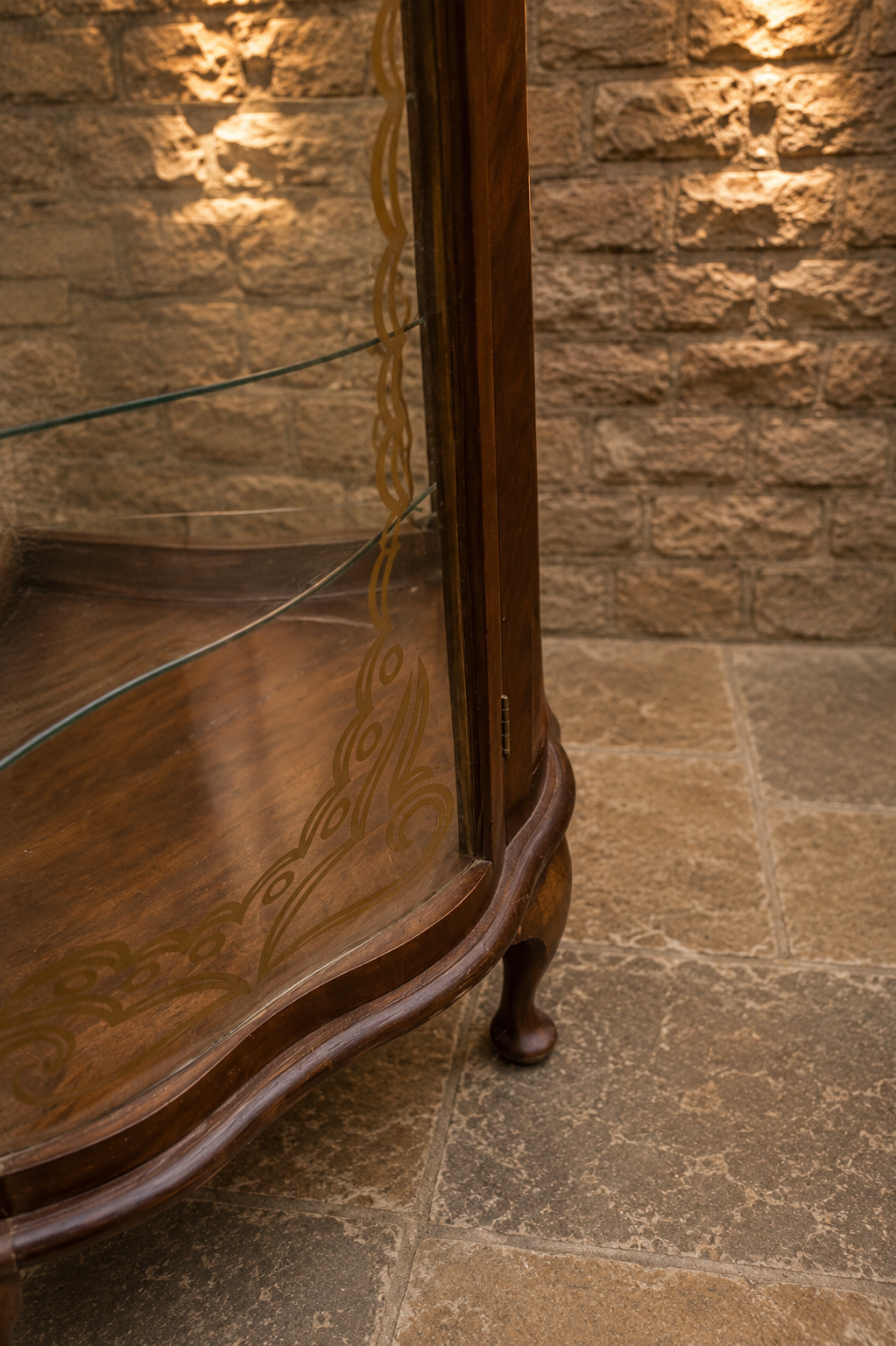 Edwardian Bow Front Walnut Display Cabinet | Antique Curved Glass Curio Cabinet | Circa 1905–1915