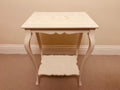 Hand-Carved French Style Side Table – Ivory Painted Wooden Table with Ornate Detailing and Cabriole Legs