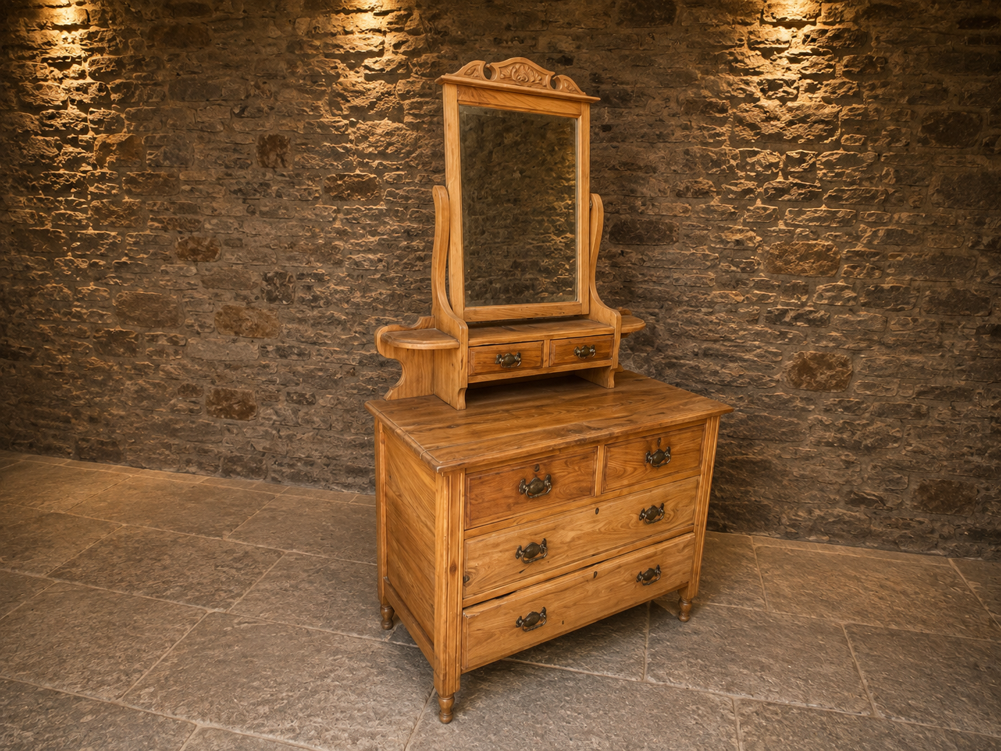 Antique Pine Dressing Chest with Mirror – Late Victorian / Edwardian, Circa 1900