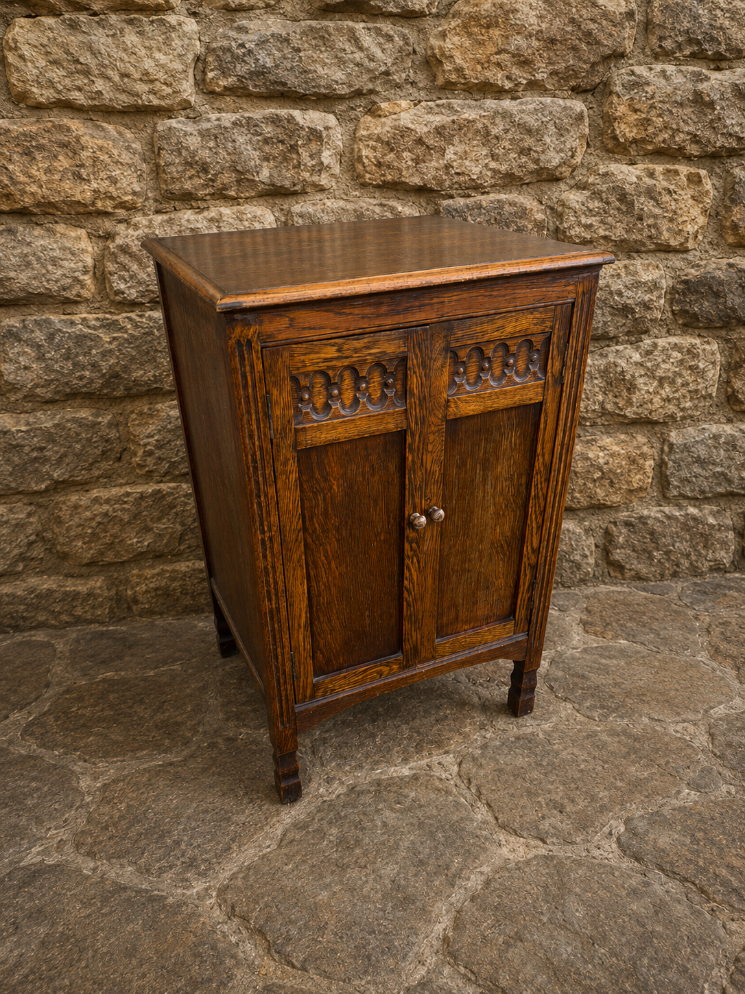 Antique Oak Smokers Cabinet – Arts & Crafts Jacobean Revival Storage Cabinet
