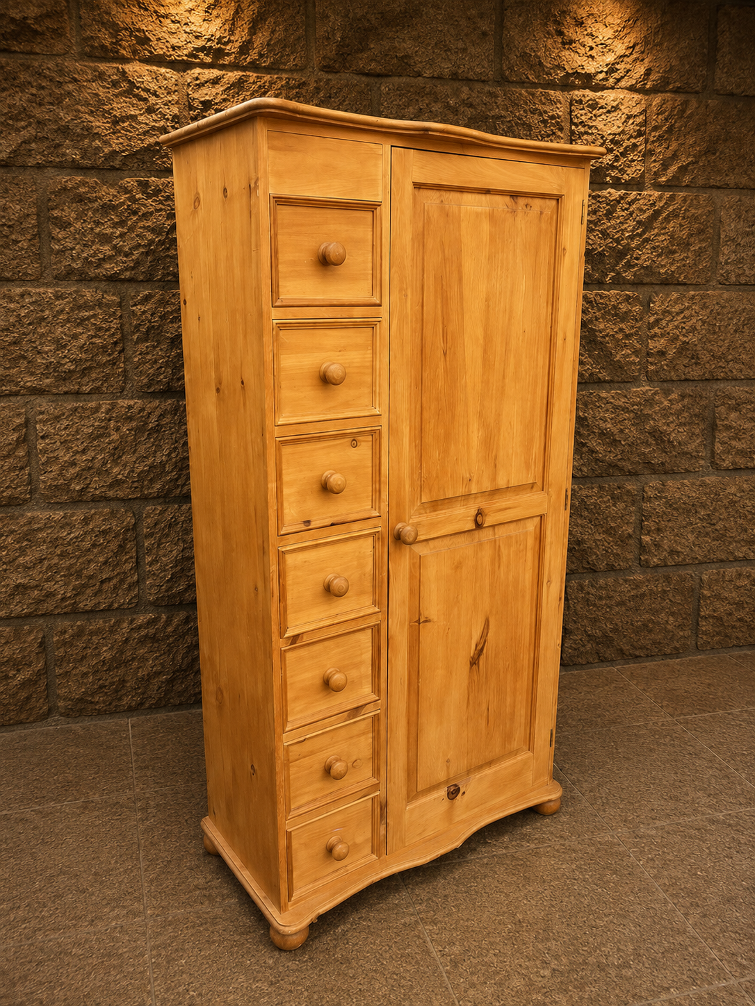 Vintage Solid Pine 7 Drawer Wardrobe | Rustic Farmhouse Armoire | Solid Wood Bedroom Storage
