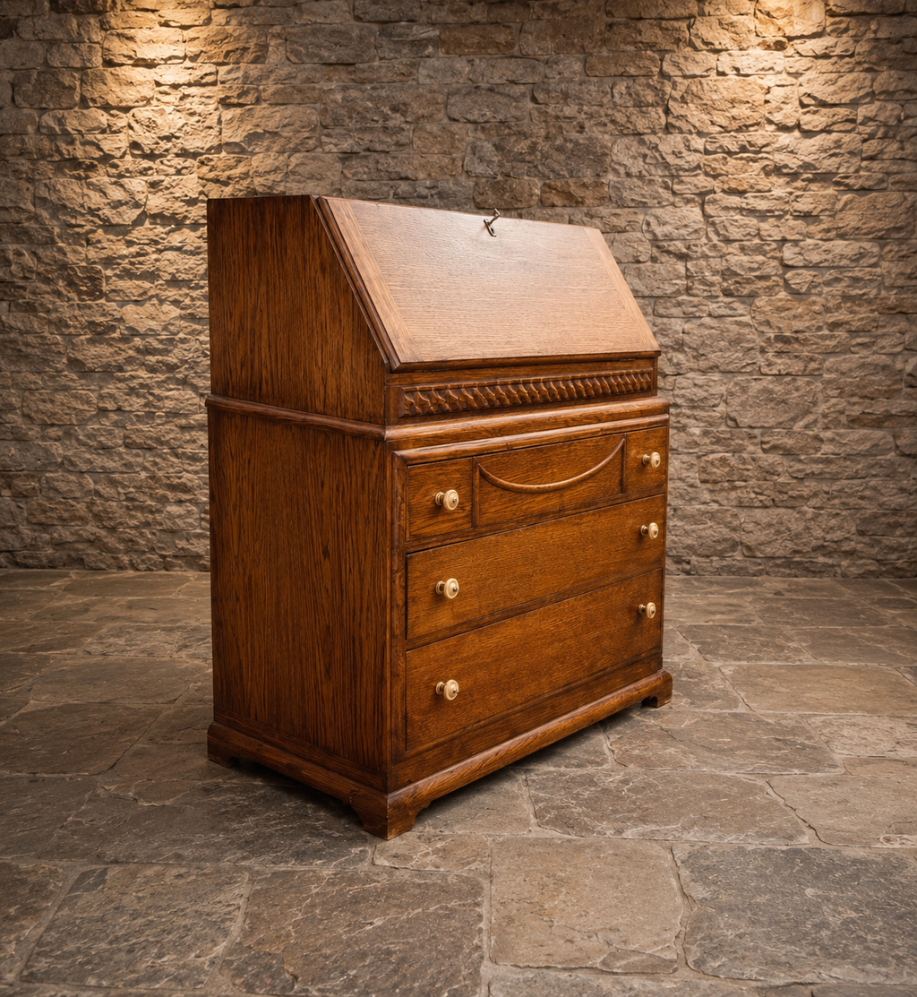 Antique Victorian Oak Bureau c.1890–1910 | Solid Oak Fall Front Writing Bureau