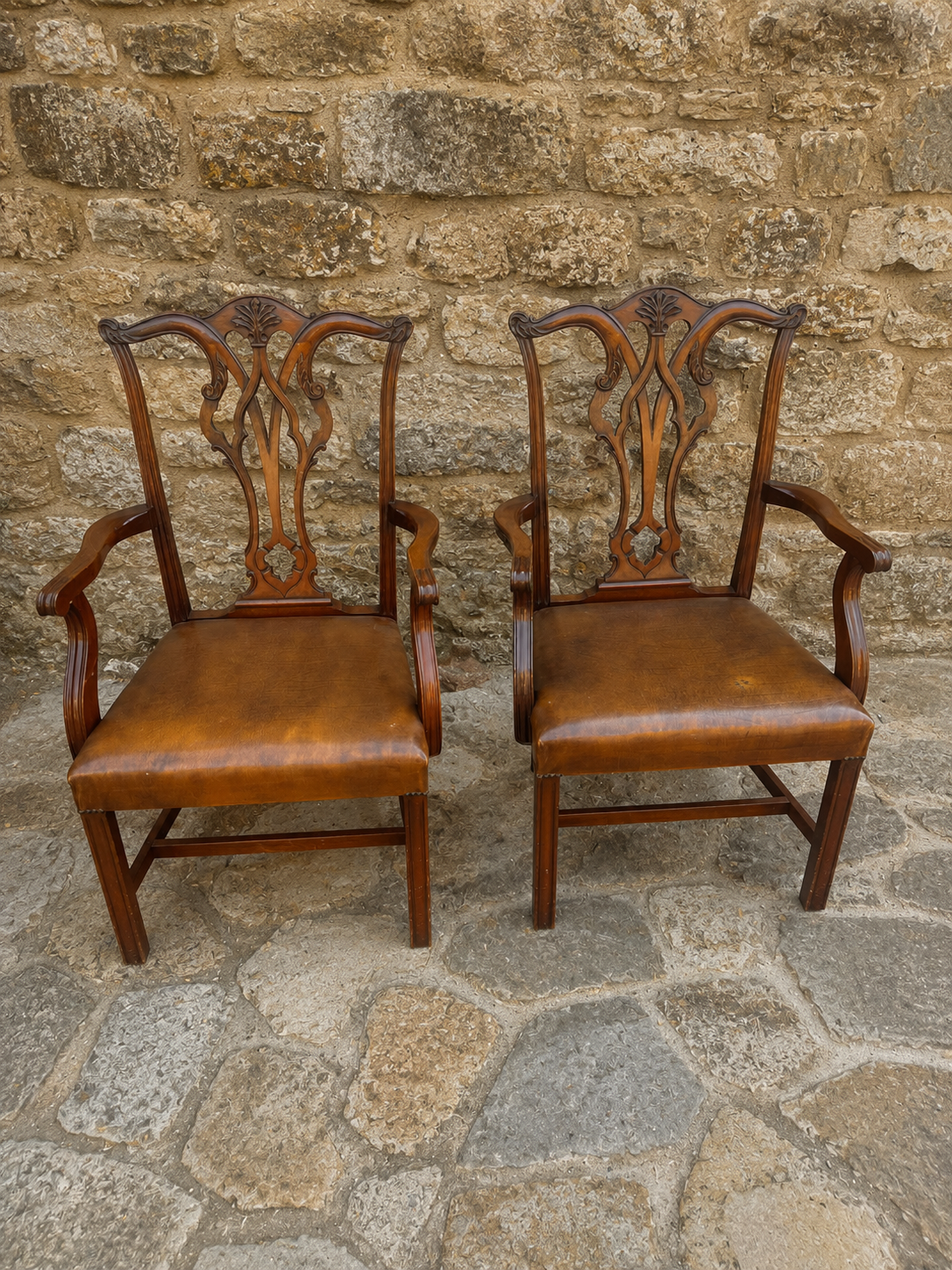 Pair of Vintage Chippendale Revival Mahogany Armchairs