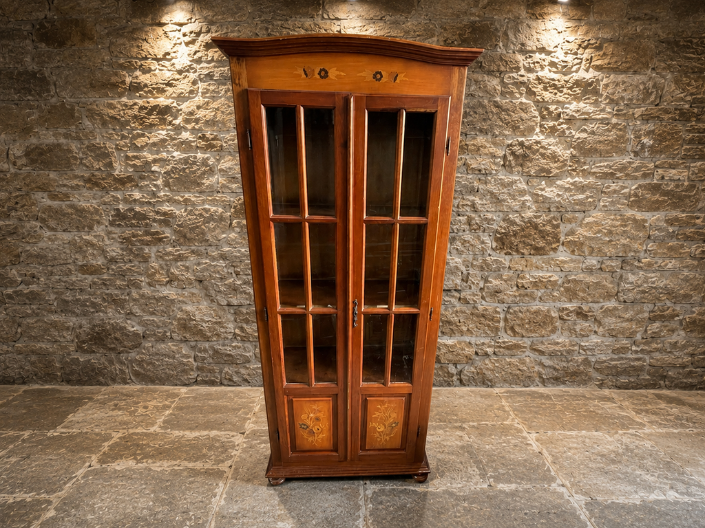 Inlaid Mahogany Display Cabinet | Vintage English Glazed Display Cabinet | Sheraton Style China Cabinet | Glass Front Curio Cabinet