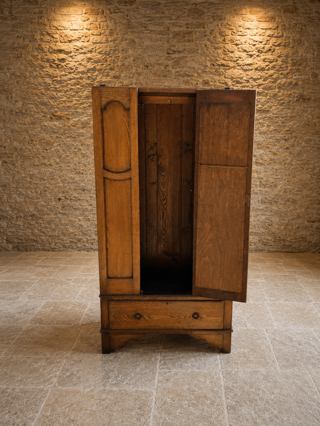 Antique Edwardian Oak Mirrored Wardrobe – c.1900–1915