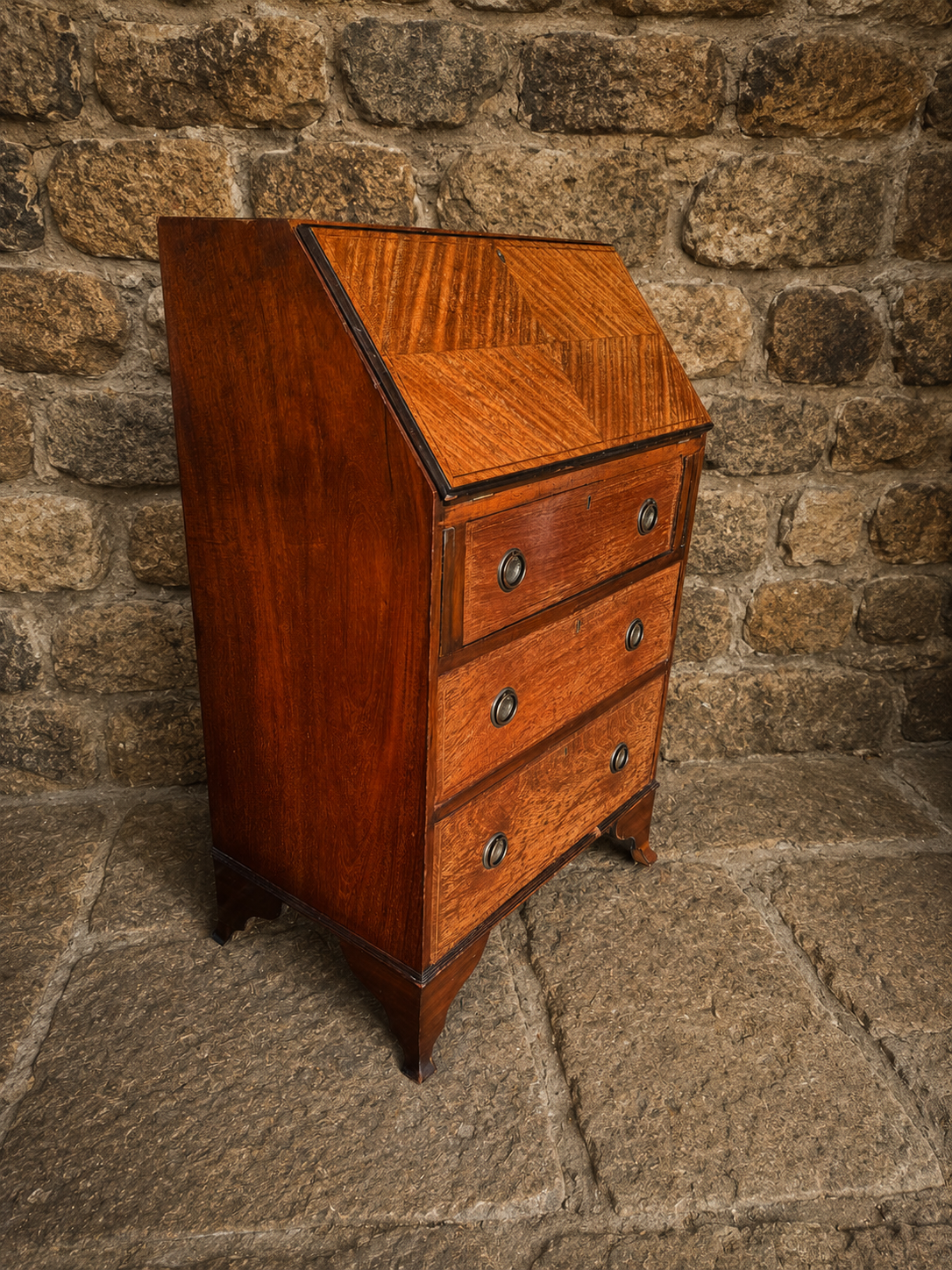 Antique Edwardian Mahogany Bureau Chest – Inlaid Fall Front Writing Desk