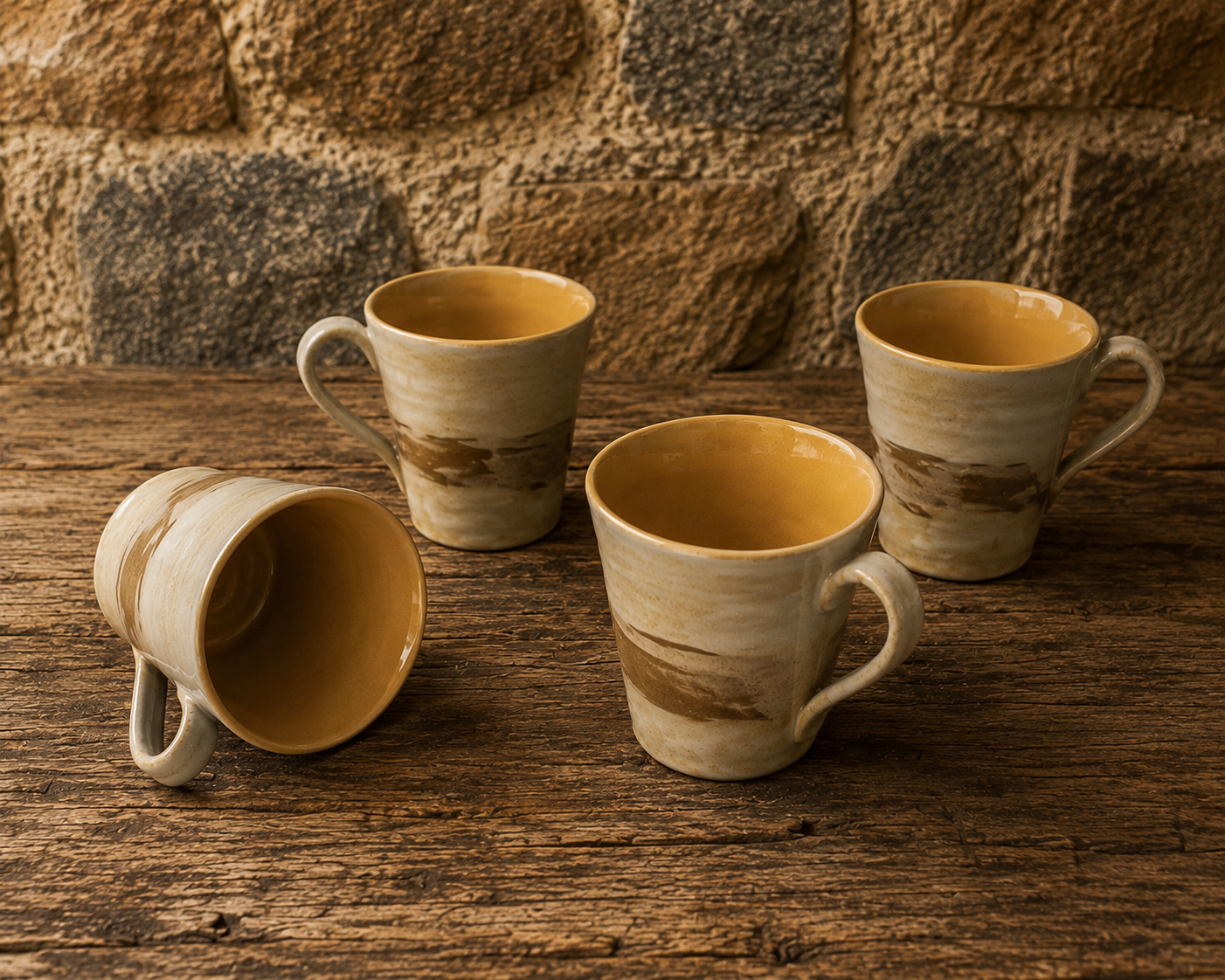 Set of 4 Rustic Studio Pottery Ceramic Mugs