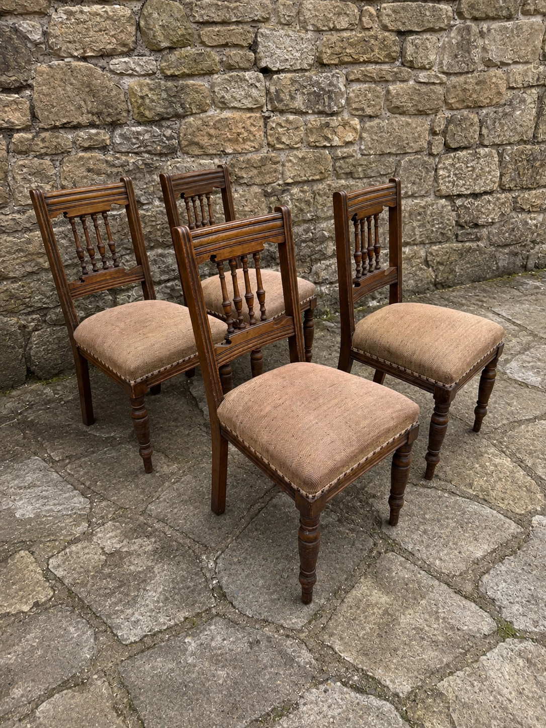 Antique Victorian Oak Dining Chairs – Set of Four – c.1900