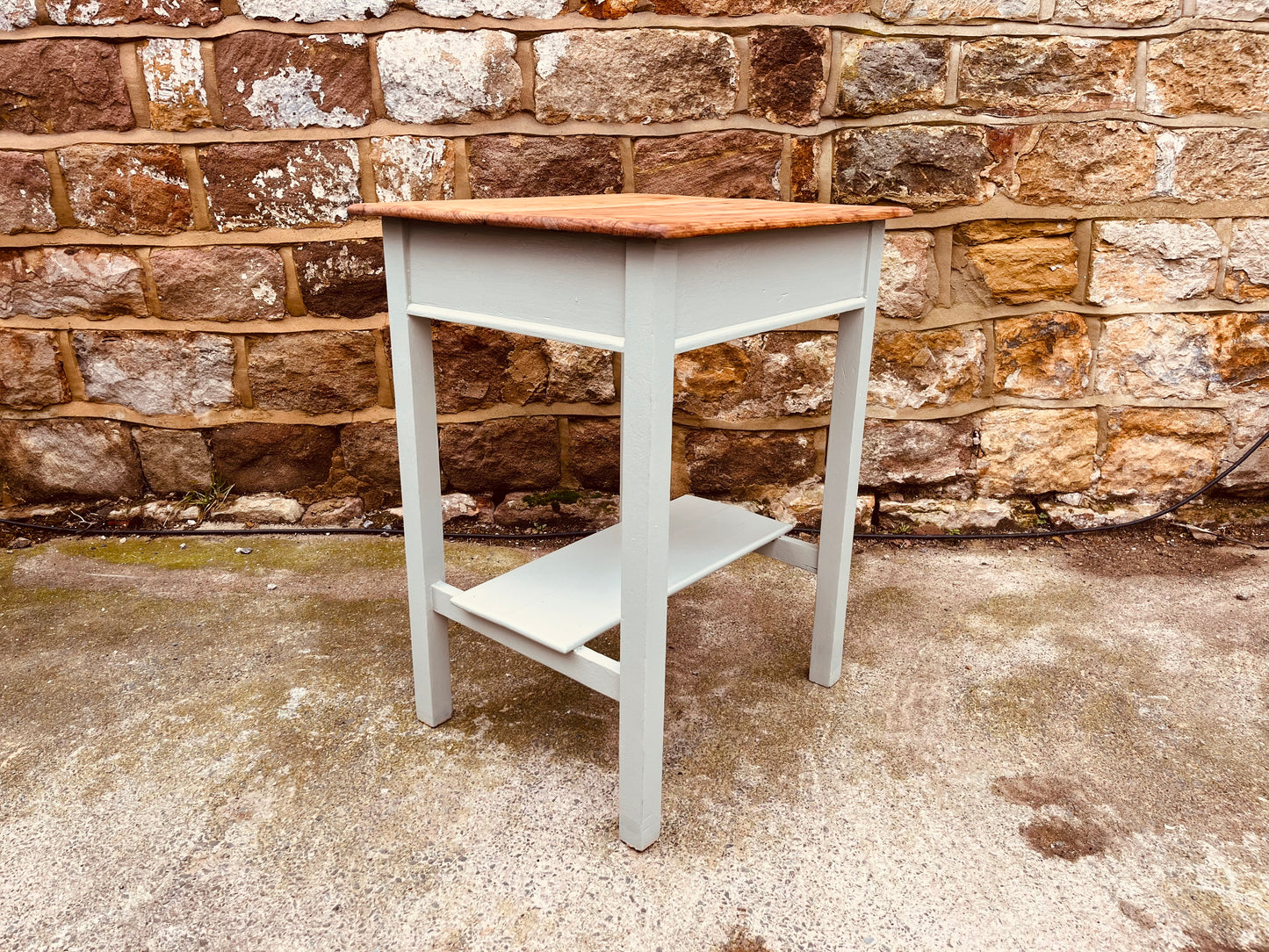 Vintage Side Table with Solid Wood Top | Refinished Bedside Table with Shelf
