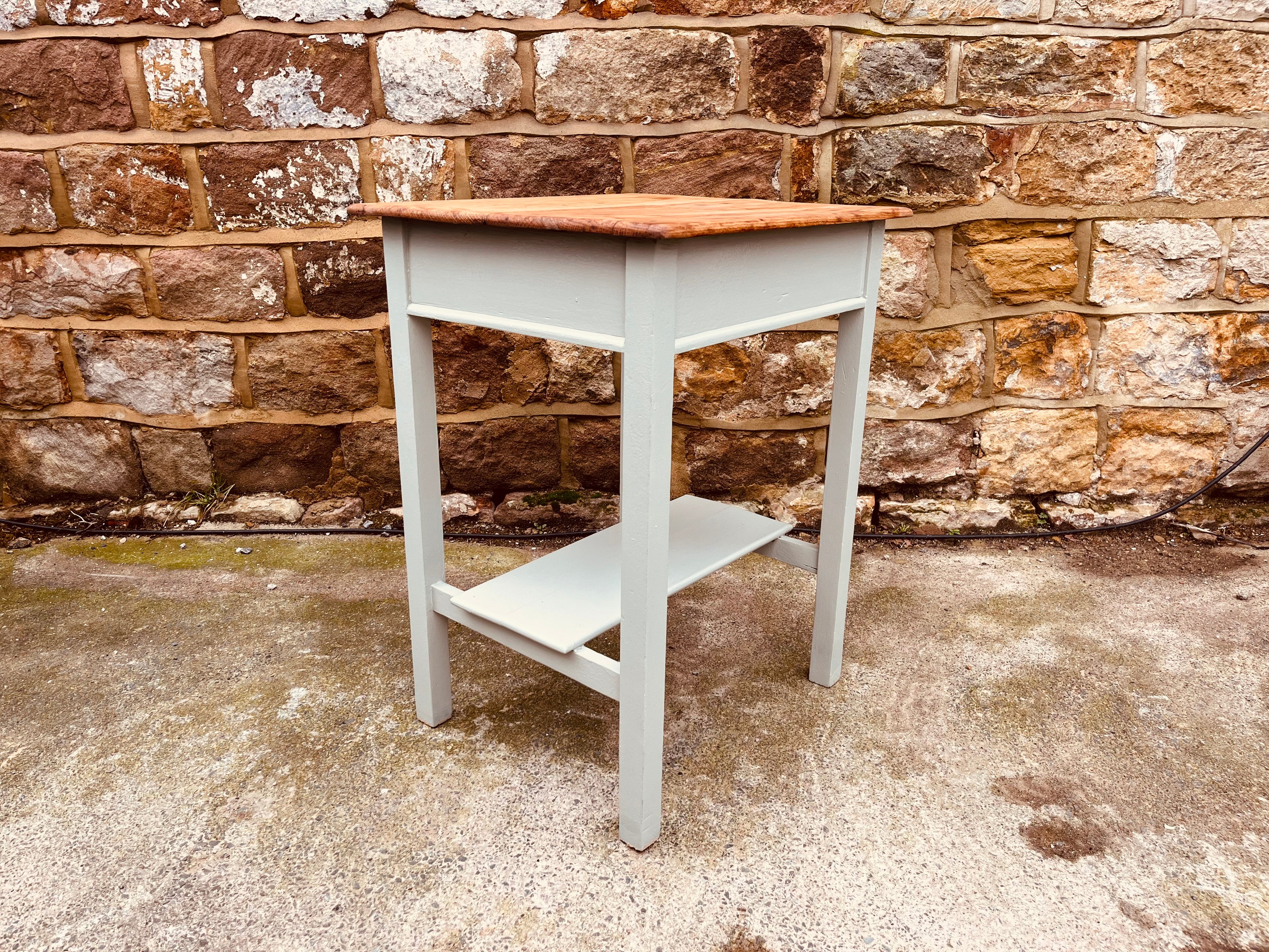 Vintage Side Table with Solid Wood Top | Refinished Bedside Table with Shelf