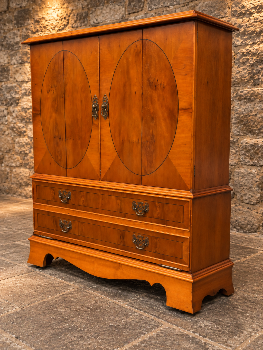 Vintage Yew Wood Cocktail Drinks Cabinet | Georgian Sheraton Style